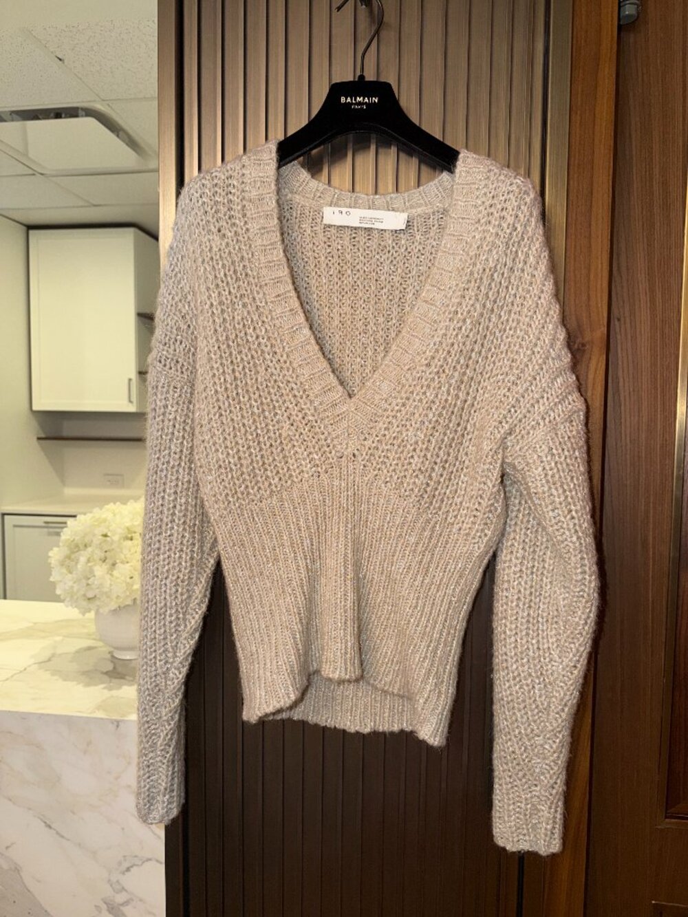 IRO Paris Silver & Gold Metallic V-Neck Knit Sweater